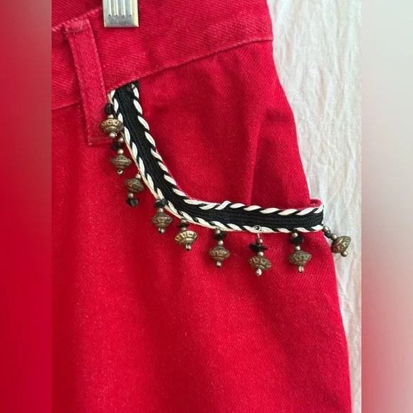 Cache Chic Red Women's Vintage Jeans w/embellished pockets. Holidays - Picture 3 of 9
